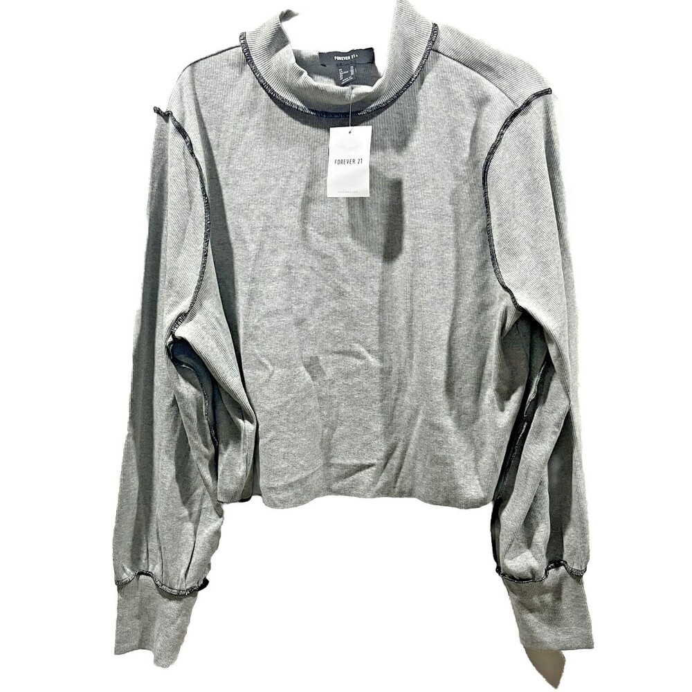 Forever 21 Gray Crop Sweatshirt Plus 3X NWT Long Sleeve Mock Neck Stretch Lounge